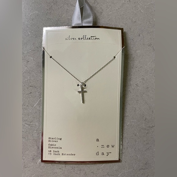 a new day Jewelry - A New Day Sterling Silver Pave Cubic Zirconia Cross Pendant Necklace Silver New
